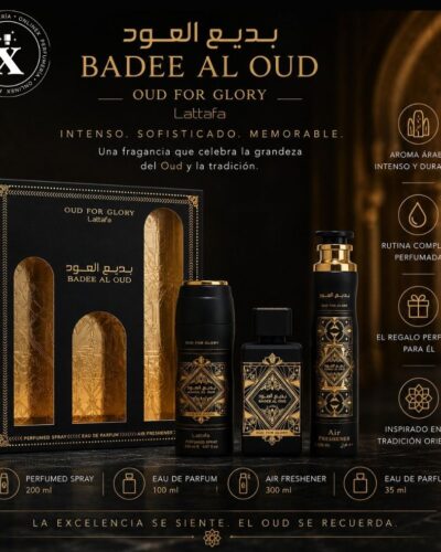 Estuche Lattafa Oud For Glory Hombre EDP 3Pz Perfume 100ml / Aerosol / Laca