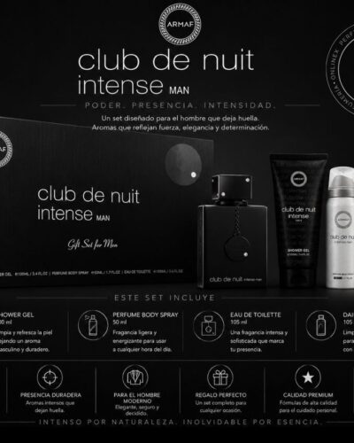Estuche Armaf Club de Nuit Intense Hombre EDP 4Pz Perfume 105ml / Gel De Ducha / Aerosol / Shampoo
