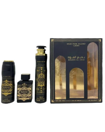 Estuche Lattafa Oud For Glory Hombre EDP 3Pz Perfume 100ml / Aerosol / Laca