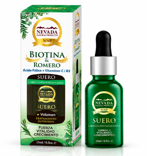 NEVADA SERUM CRECIMIENTO Y VOLUMEN P/ CEJAS Y PESTAÑAS BIOTINA Y ROMERO 15ML - Imagen 1