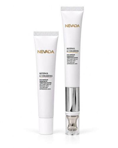 ESTUCHE NEVADA CONTORNO DE OJOS ANTI-ENVEJECIMIENTO 3Pz RETINOL Y CERAMIDAS / CREMA PARA CONTORNO DE OJOS / APLICADOR VIBRATORIO