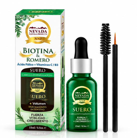 NEVADA SERUM CRECIMIENTO Y VOLUMEN P/ CEJAS Y PESTAÑAS BIOTINA Y ROMERO 15ML - Imagen 3