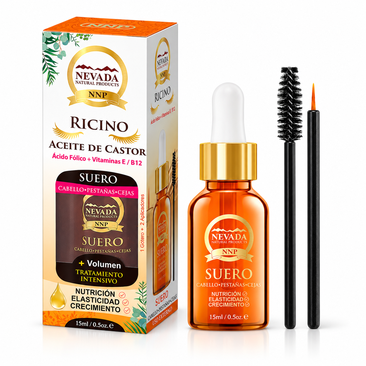NEVADA SERUM CRECIMIENTO Y NUTRICION  P/ CEJAS Y PESTAÑAS ACEITE DE CASTOR 15ML - Imagen 3