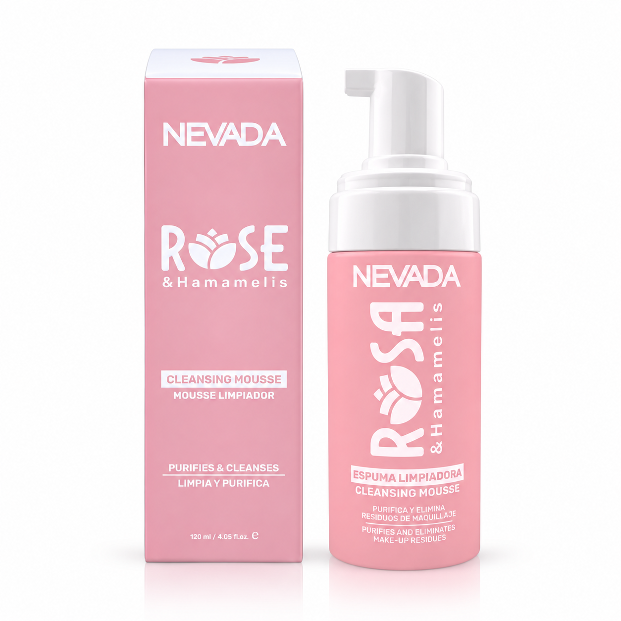 NEVADA ESPUMA LIMPIADORA REMOVEDOR DE MAQUILLAJE ROSA Y HAMAMELIS 120ML - Imagen 2