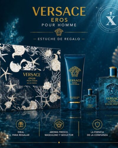 Estuche Versace Eros Pour Homme Hombre EDP 3Pz Perfume 100ml /Perfume Mini / Gel De Ducha