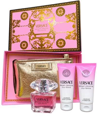 Estuche Versace Bright Crystal Mujer EDT 4pz Perfume 90ml/Crema 100ml/Shower gel 100ml/Bolso