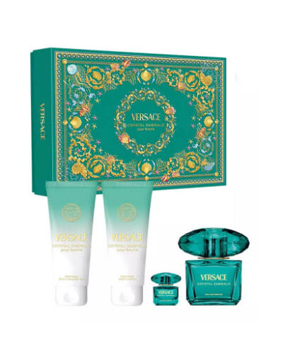 Estuche Versace Crystal Emerald Mujer EDP 4pz Perfume 90ml/Mini 5ml/ Crema 100ml/ Shower gel 100ml