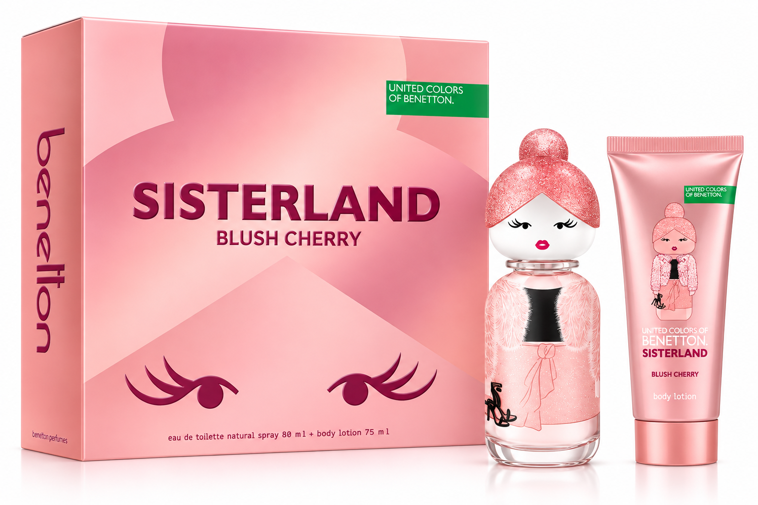 Estuche Benetton Sisterland Blush Cherry Mujer 2P Perfume 80ml + Body lotion 75ml EDP - Imagen 1